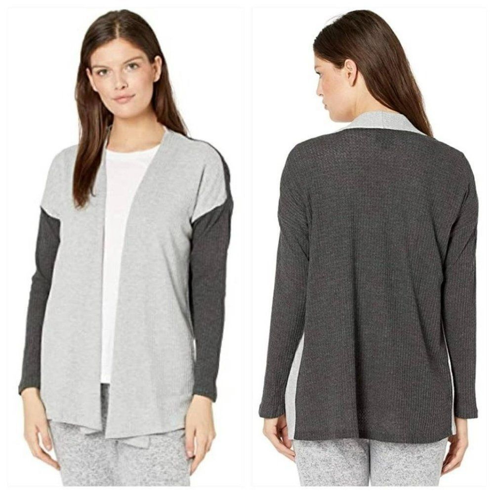 Bobeau Waffle Knit‎ Grey Color Block Open Front Soft Cardigan Women's Small NWT